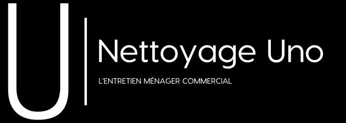 Nettoyage Uno logo with tagline ‘L’entretien ménager commercial,’ representing eco-friendly and professional commercial cleaning services in Montreal.